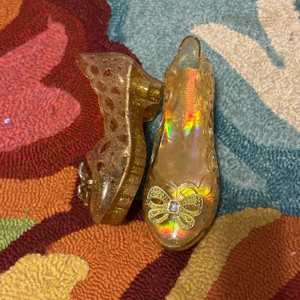 Gold Glitter Heels with Bow Accents
